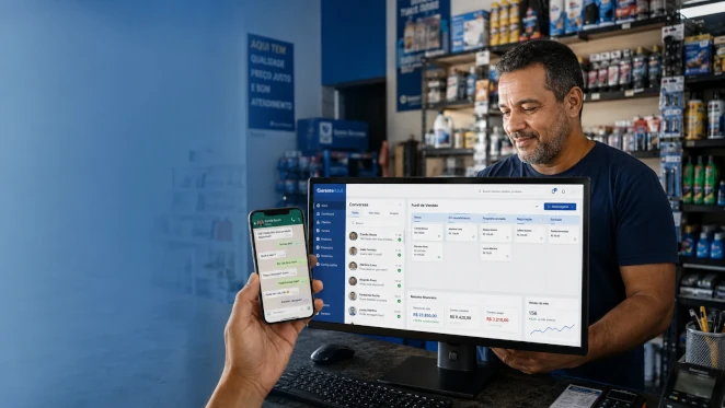 CRM com WhatsApp no Gerente Azul — funil de vendas e histórico de conversas